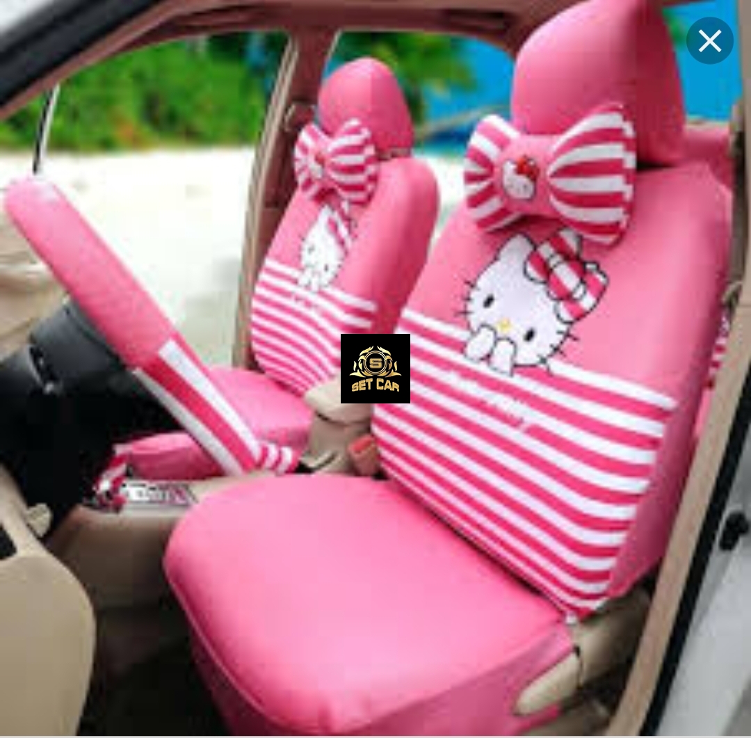 روکش صندلی هلوکیتی راه راه صورتی سفید فانتزی